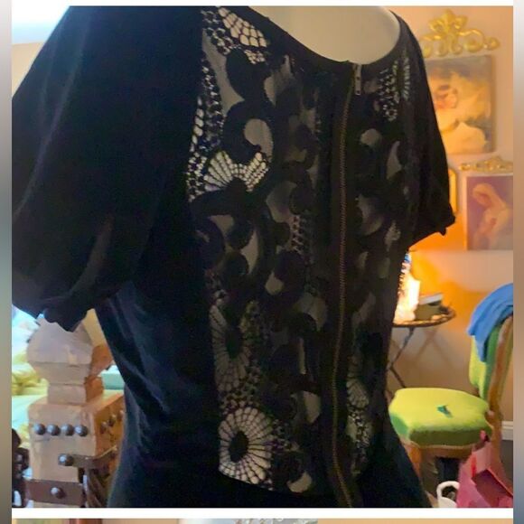 Rachel‎ Zoe Black Velvet Lace-Back Puff Sleeve Mini Dress Black Size 8 NWT - Picture 5 of 12